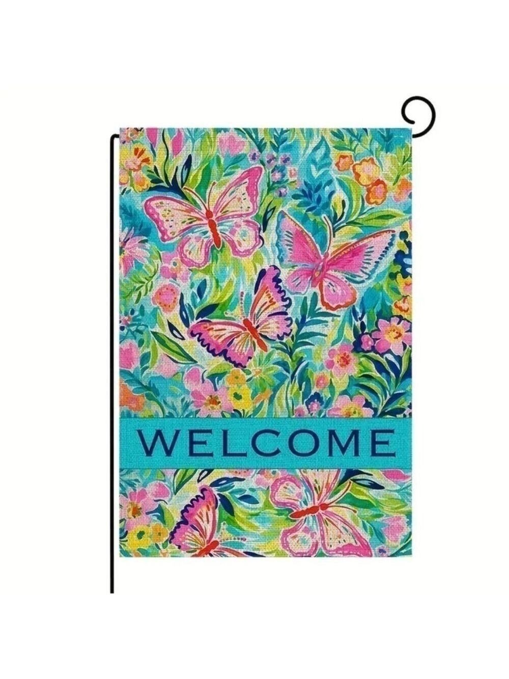 Welcome Double-Sided Burlap Garden Flag with Flowers and Butterflies 12”X18” NIP